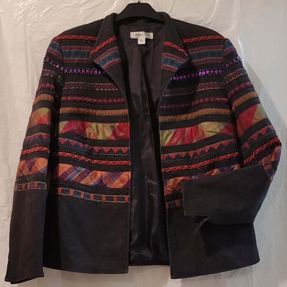 Coldwater Creek Multicolor Beaded Striped Women's Denim Blazer 12